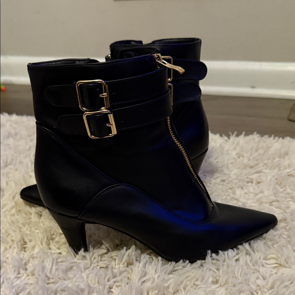IDIFU Black Ankle Boots with Gold Buckles